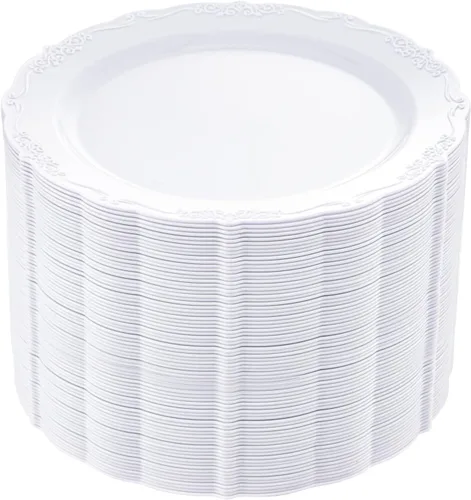 Vista 24 de DaYammi 60 platos de plástico blanco, platos de postre desechables de 7.5 A Blanco
