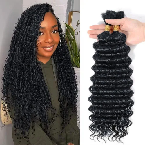 Vista 11 de Urbeauty Cabello Humano para Trenzar para Trenzas Boho Bob - Cabello Bohemio de Onda Profunda para Trenzar - Negro Azabache, 14 pulgadas Sin Nudos