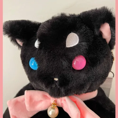 Vista 4 de Liokoon Mochila de felpa de gato negro bolsa de peluche con diseño de animales de peluche lindo regalo de peluche para adultos y mujeres Negro