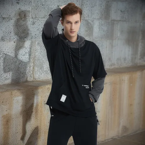 Vista 2 de GURUNVANI Sudadera con capucha de color de contraste para hombre Sudaderas con capucha de patchwork