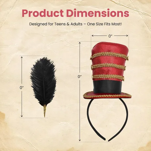 Vista 6 de Nicky Bigs Novelties Diadema de sombrero con plumas negras y adornos dorados con flecos dorados, juguete de circo, carnaval, juguete de soldado