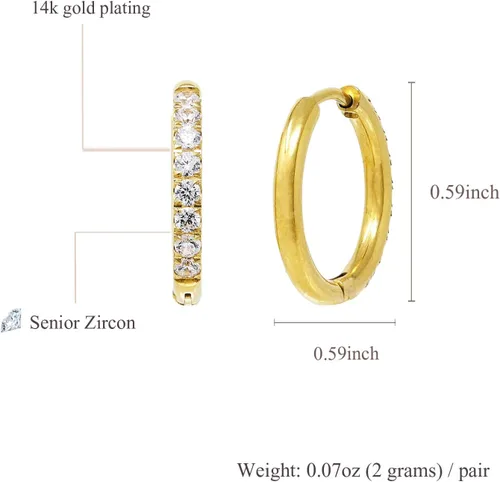Vista 6 de Aretes de aro pequeños de plata de ley 925 con circonita cúbica, aretes de aro pequeños para mujeres y niñas, regalo de San Valentín, cumpleaños
