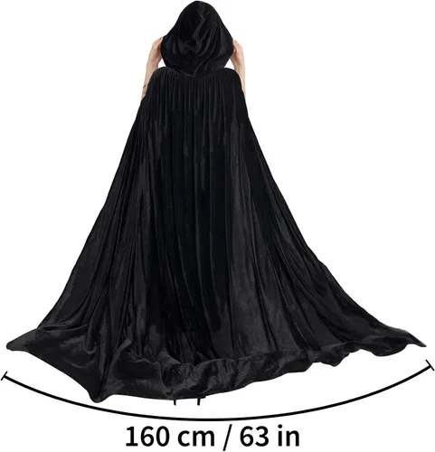 Vista 4 de Myir JUN Halloween Hooded Cape, Velvet Hooded Cloak Vampire Cape Full Length Velvet Cape Cosplay Costume Cloak with Hood Unisex
