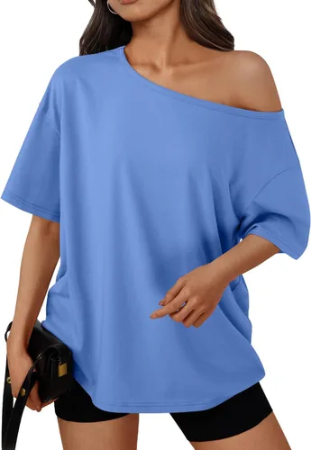 Vista 33 de Trendy Queen Camisetas de verano de gran tamaño con hombros descubiertos Negro