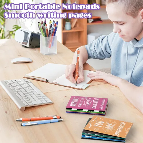 Vista 4 de Juego de 48 bolígrafos motivacionales a granel y bloc de notas, cuadernos inspiradores y bolígrafos con punta de lápiz capacitivo, bolígrafos