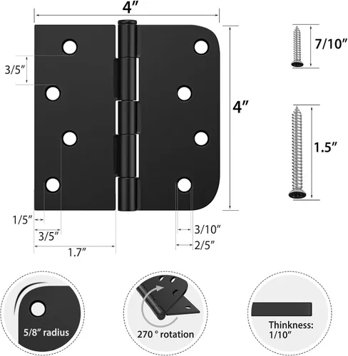 Vista 2 de HOSOM - Paquete de 12 bisagras de puerta negras exteriores de 4 pulgadas Negro mate