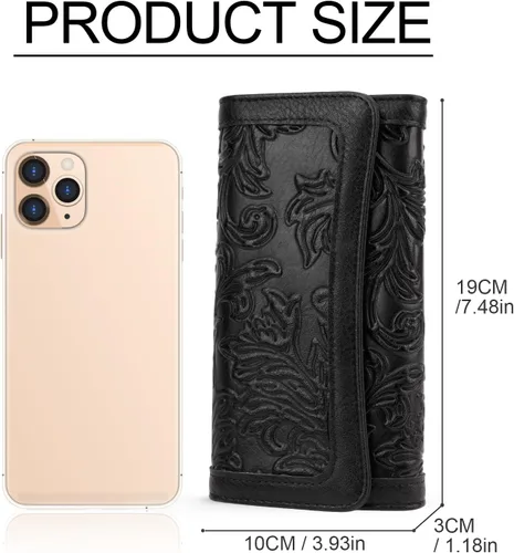 Vista 38 de MEITRUE Cartera de cuero para mujer, con bloqueo RFID, triple pliegue, con relieve, soporte para tarjetas, organizador de chequera para teléfono