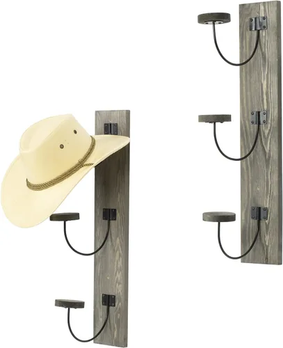 Vista 8 de MyGift Soporte de pared para sombreros, 2 unidades, organizador de sombrero de vaquero, abrigo, percha de ropa con alambre de metal y ganchos