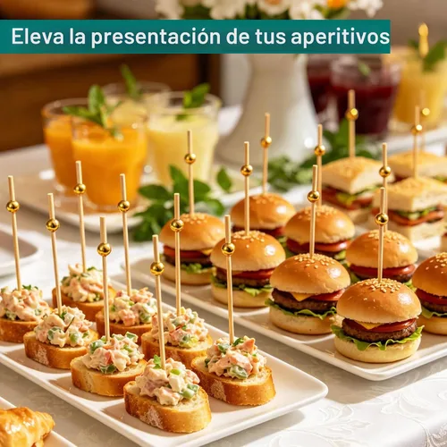 Vista 4 de Púas de cóctel, palillos de dientes para aperitivos, 100 piezas de 4.7 pulgadas palillos de cóctel de perlas doradas para decoraciones de fiestas