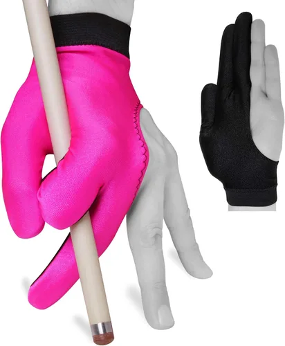 Vista 2 de Fortuna - Guante de billar para taco de billar – Clásico bicolor – para mano izquierda – rosa/negro (pequeño)