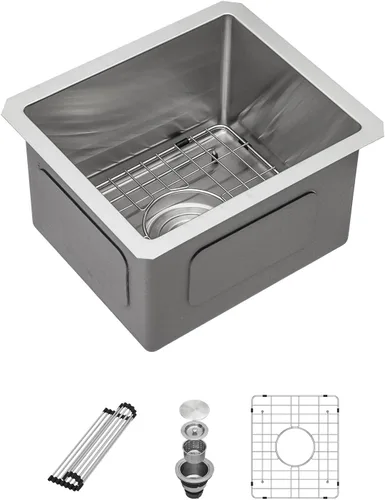 Vista 33 de Sarlai Gold Fregadero de Cocina Empotrado - Fregadero de Cocina de 28 Pulgadas Empotrado de Acero Inoxidable Dorado Tazón Individual de 28" x 19