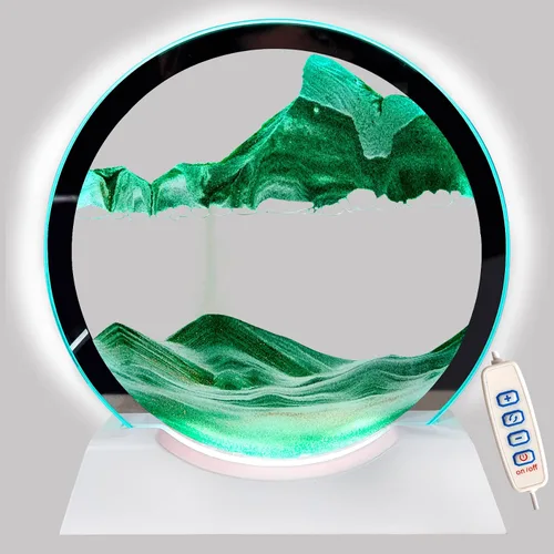 Vista 11 de Akaco Arte de Arena Líquido en Movimiento con Luz Base de Madera Blanca Clara, Arte de Arena en Movimiento, Vidrio Redondo, Flujo de Arena, Pintura