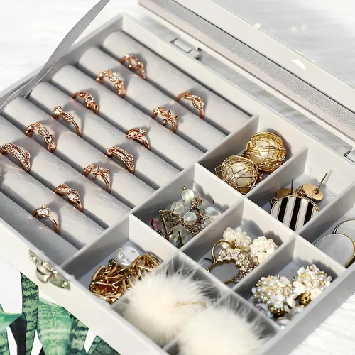 Vista 3 de Caja de almacenamiento de cristal de terciopelo para joyas, bandeja para anillos, aretes, organizador de anillos, collar y joyero