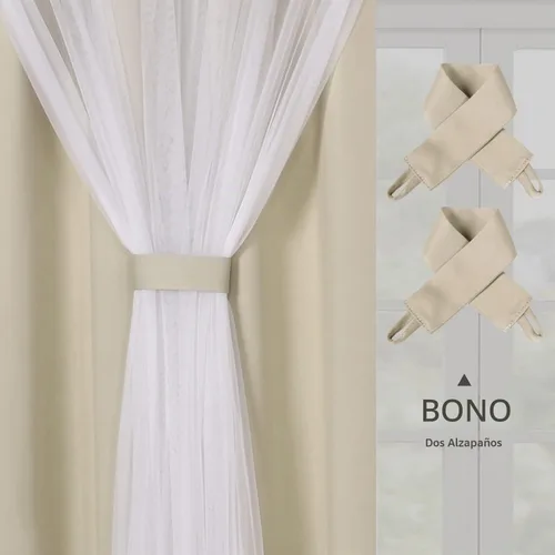 Vista 4 de BONZER Cortinas opacas con superposición transparente, mezcla y combina paneles de ventana de doble capa con aislamiento térmico para sala de estar