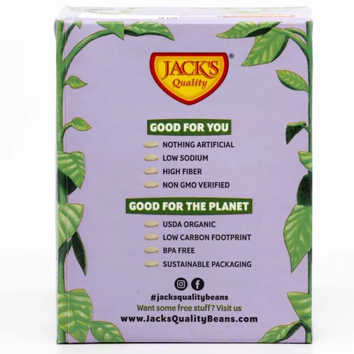 Vista 4 de Jack's Granos de mantequilla blanca orgánica de 13.4 onzas Relleno de proteína y fibra, bajo en sodio y sin OMG (paquete de 8)