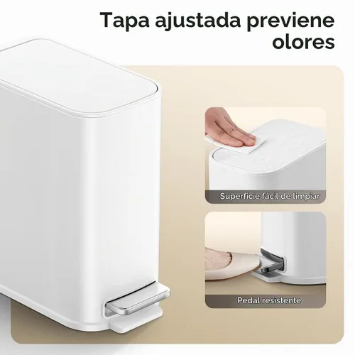Vista 6 de TIPGO Bote de basura pequeño para baño con tapa, cierre suave, 1.3 galones Blanco
