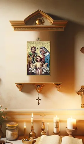 Vista 4 de Placa católica con imagen de la Sagrada Familia, tarjeta de oración laminada, oración del Señor, lámina dorada, imagen de la Sagrada Familia