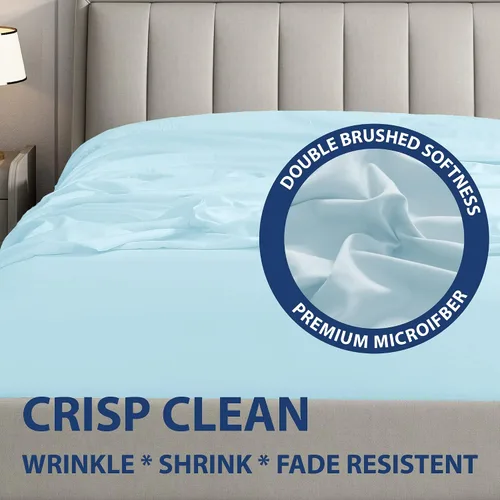 Vista 4 de Home Basics - Juego de sábanas de microfibra cepillada ultra suave de 4 piezas de 2.36 oz/m², hipoalergénico, individual, aguamarina