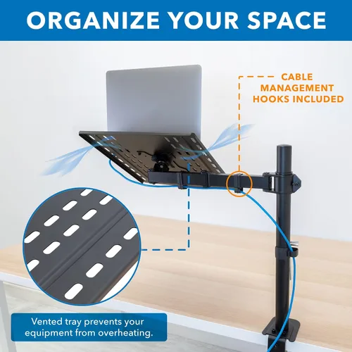 Vista 8 de Mount-It! Soporte de escritorio para laptop, brazo ergonómico totalmente ajustable para laptop con bandeja ventilada, gestión de cables, abrazadera
