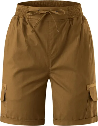 Vista 4 de Pantalones cortos sueltos con levantamiento de glúteos de lino hasta la rodilla Pantalones cortos deportivos para mujer con bolsillos Pantalones