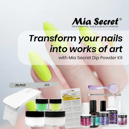 Vista 2 de Mia Secret Kit de uñas en polvo de inmersión de 14 piezas, blanco, verde claro, amarillo neón