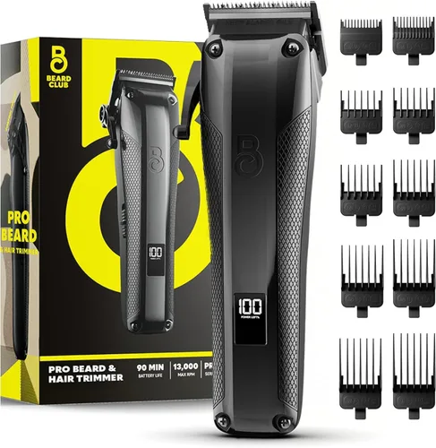Vista 11 de The Beard Club Recortadora de barba para hombres – Cortadora eléctrica inalámbrica recargable de barba y pelo – Alta potencia 7000 RPM – 8 guías
