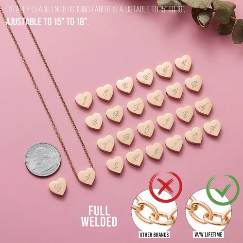Vista 6 de WW Lifetime Initial Pendent Necklace A-Z Letters Alphabet Necklace Sets 18K Rose Gold Stainless Steel Charm Chain Necklace Gift Jewelry for Girls