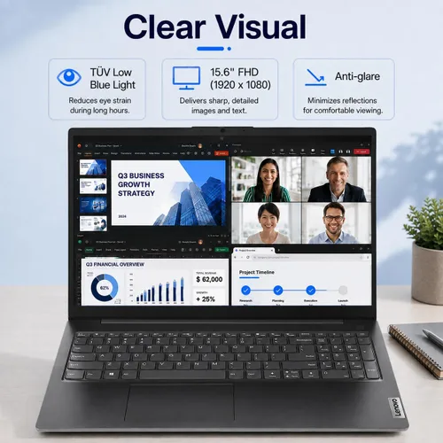 Vista 2 de Lenovo Laptop V15, AMD Ryzen 3 7320U, DDR5 de 16 GB, SSD de 512 GB, Windows