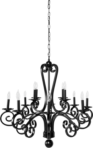 Vista 8 de Deco 79 Lámpara colgante grande moderna de metal negro con brazos enrollados, 35 x 35 pulgadas