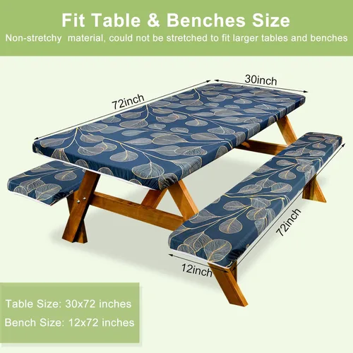 Vista 2 de ICOSY Mantel de picnic con fundas de banco de 30 x 72 pulgadas, resistente al viento, mantel rectangular ajustable para mesas de 6 pies, accesorios