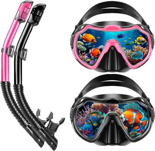 Vista 8 de Snorkeling Gear for Adults, Adult Snorkel Set with Panoramic Anti-Leak and Anti-Fog Tempered Glass Snorkel Mask, Dry Top Snorkel, Snorkle Mask Set