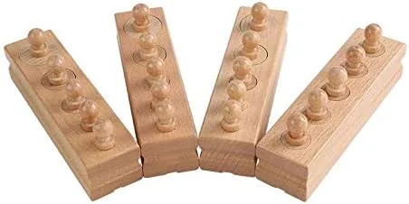 Vista 5 de Adena Montessori Bloque de cilindros pequeños de madera, enchufe de cilindro con perillas, herramientas educativas sensoriales para preescolar
