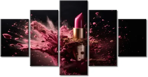 Vista 11 de Póster abstracto de labios de niña, cuadros dorados sobre lienzo, arte de pared, hermosos pósteres e impresiones en lienzo de 5 piezas, arte