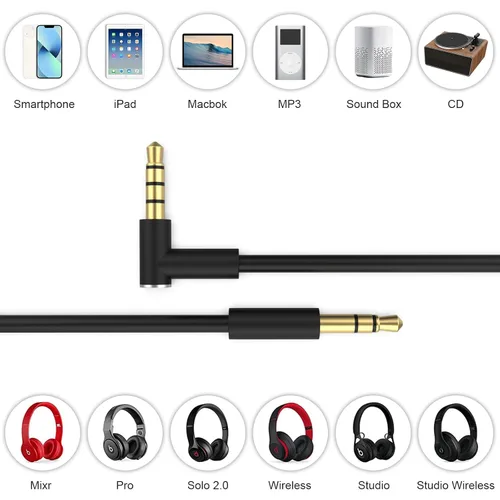 Vista 4 de Alitutumao Cable de audio de repuesto Solo4 con micrófono y control, compatible con Beats por Dr Dre Auriculares Solo4/3/2 Studio Pro Detox Wireless