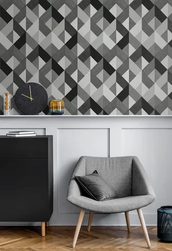 Vista 6 de NextWall Stacy Garcia Home Marquetry Papel tapiz geométrico para despegar y pegar (Greystone)