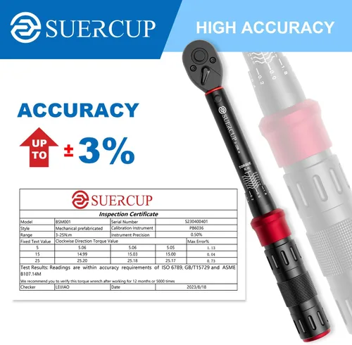 Vista 2 de SUERCUP Llave dinamométrica de 1/4 pulgadas con accionamiento de clic, juego de llave dinamométrica para bicicleta de 18 piezas 3-25Nm, llave