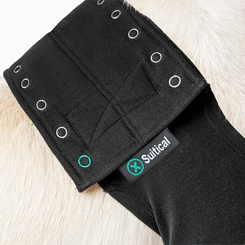 Vista 3 de Funda de recuperación doble manga Suitical para perros - Protección para la pierna delantera para después de la cirugía, problemas de piel, puntos