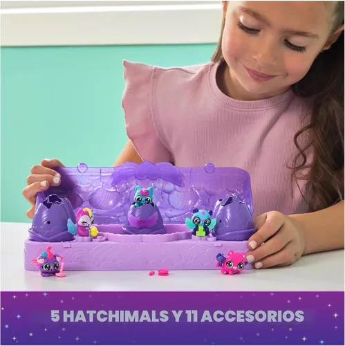 Vista 4 de Hatchimals Alive Neon Rainbow Egg Cartón y 5 huevos de revelación