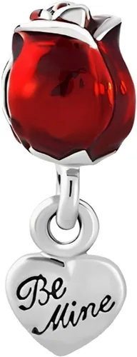 Vista 2 de KunBead Abalorios colgantes de corazón con diseño de rosa roja de copa de vino, compatible con pulseras Pandora, collares, joyas de cumpleaños