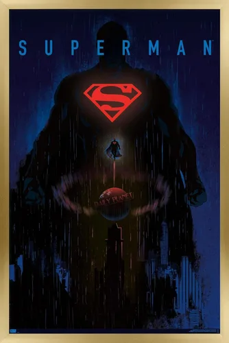 Vista 18 de DC Comics: Dark Artistic - Póster de pared de Superman, 22.4 pulgadas de largo x 14.7 pulgadas de ancho, versión enmarcada de madera de granero