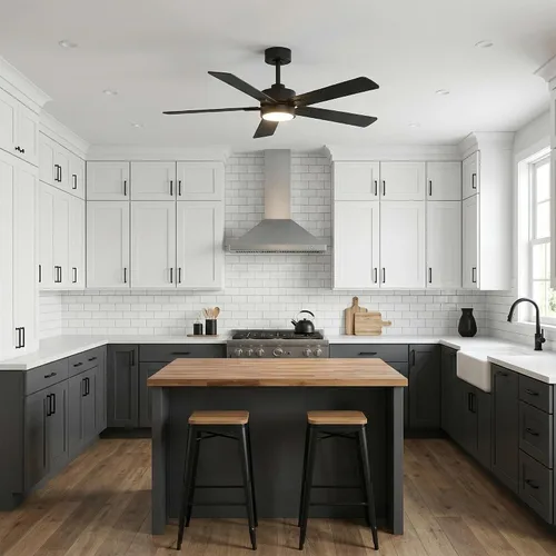 Vista 2 de Ceiling Fans with LED Lights, 52 Inch 5-Blade Ceiling Fan Remote/APP Control, Industrial Ceiling Fan with Reversible DC Motor, Downrod Mount LED