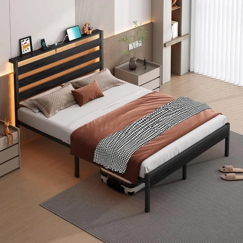 Vista 7 de CLIBFENG Marco de Cama de Plataforma de Metal Clásico de 14 Pulgadas - Marco de Cama Tamaño Full con Cabecero, Soporte de Listones de Acero - Marco