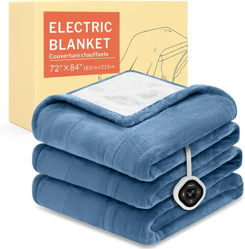 Vista 19 de HOMLYNS LuxeHeat - Manta térmica eléctrica tamaño King, manta térmica de franela suave Sherpa con 10 ajustes de calor, temporizador de 1 a 10 horas