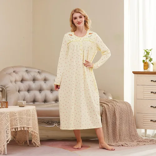 Vista 4 de Keyocean - Camisón para mujer, 100% algodón, suave, cálido, cómodo, ropa de dormir y descanso para otoño e invierno