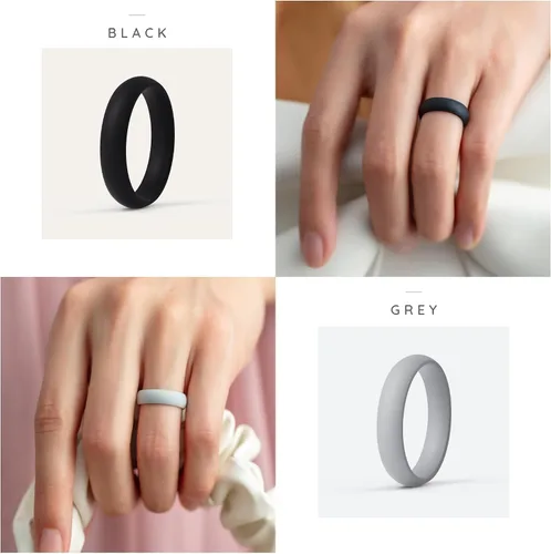 Vista 4 de ThunderFit - Anillos de compromiso de silicona para mujer, 5.5 cm de ancho, 2 mm de grosor, bandas de goma de boda, paquete múltiple de variedad 1-12