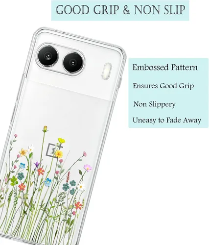 Vista 5 de Unov Funda para OnePlus Nord 4 5G, ramo de flores Patrón en relieve transparente, antideslizante, protector delgado a prueba de golpes, TPU