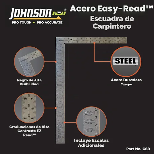 Vista 2 de Johnson Level & Tool CS9 - Cuadrado de acero para enmarcar, 16 x 24 pulgadas, plateado, 1 cuadrado