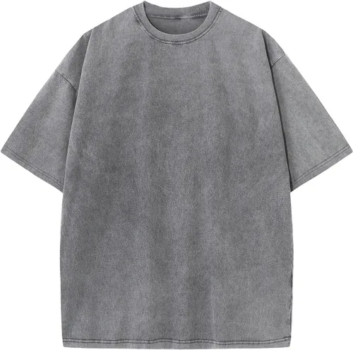 Vista 37 de Camisetas de algodón para hombre, de gran tamaño, unisex, de manga corta, casual, holgada, de lavado, unicolor, básicas A-Negro