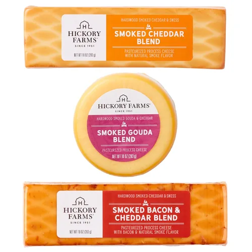 Vista 14 de Hickory Farms Mezcla de queso cheddar ahumado, paquete de 3, 10 onzas cada uno - Artículo de comida para charcutería