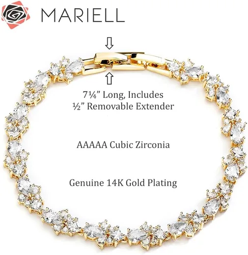 Vista 5 de Mariell Pulsera de tenis de cristal de circonita cúbica dorada para boda y novia, regalo de joyería para mujeres, novias, madre de la novia, 7 14